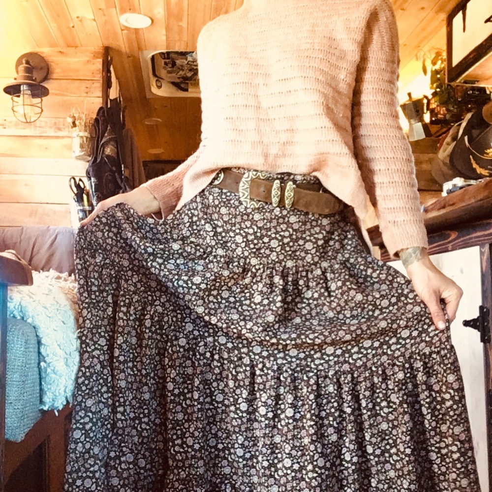 Long Tiered Boho Flower Hippy Country Skirt